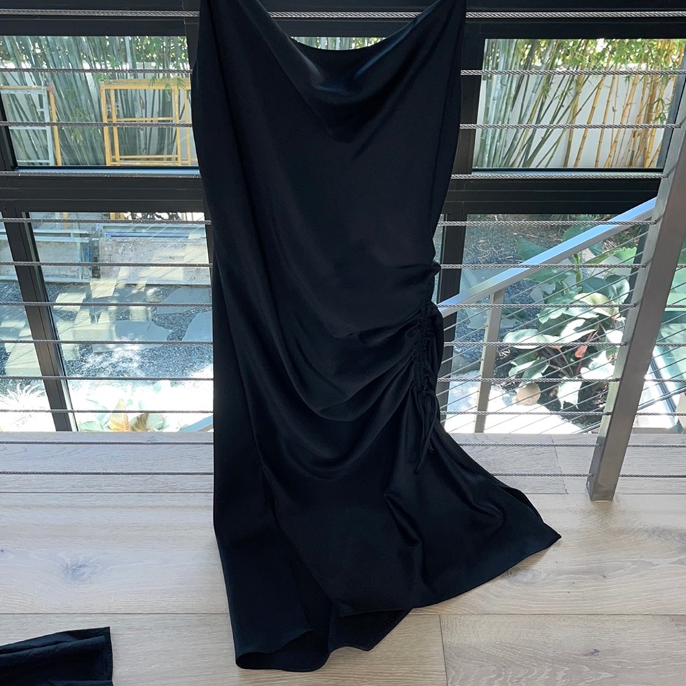 Silk dress with cinching up the side